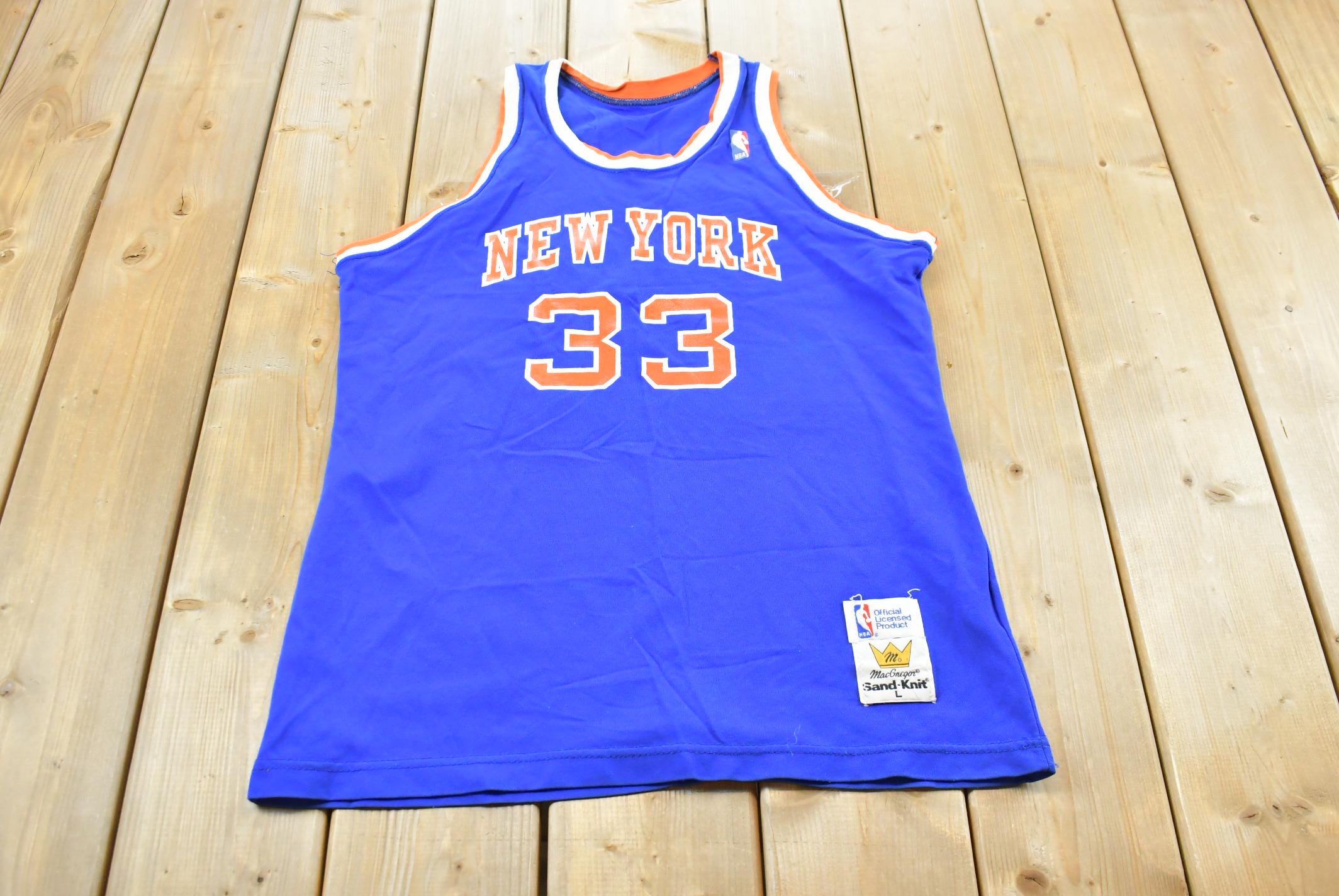 Vintage 1980s New York Knicks Patrick Ewing Sand Knit NBA Basketball Jersey Size M