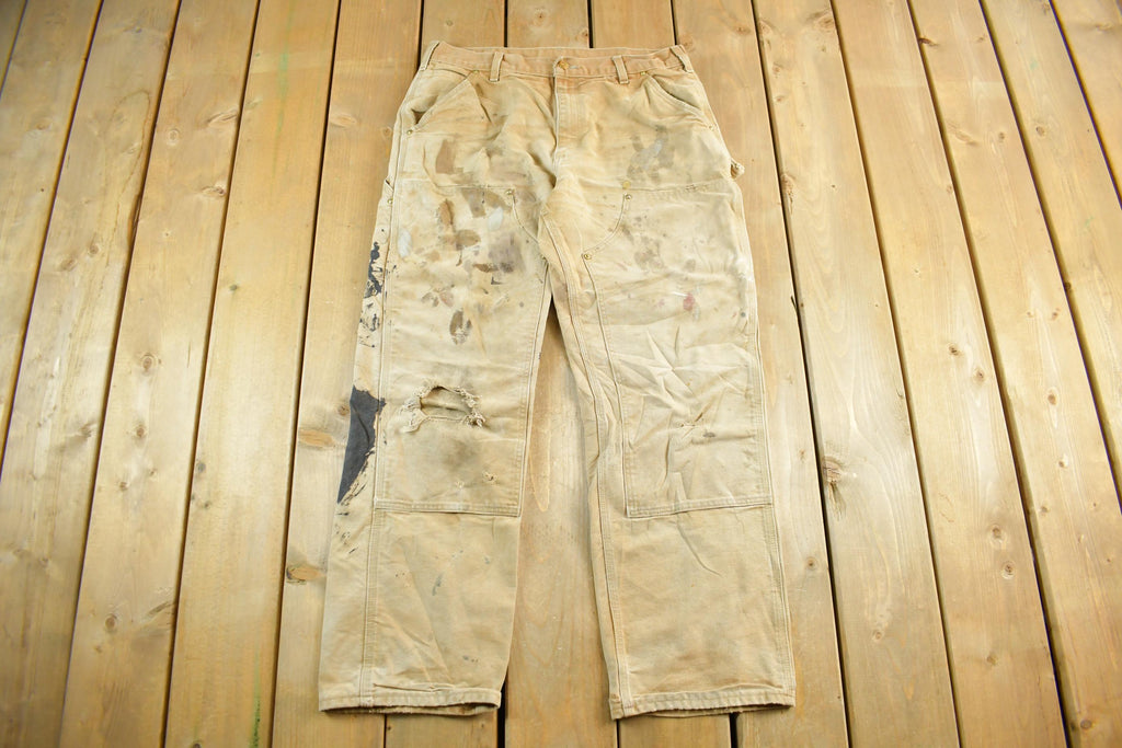 Vintage 1990s Carhartt Paint Distressed Double Knee Denim Work Jeans Adult 34 x 29