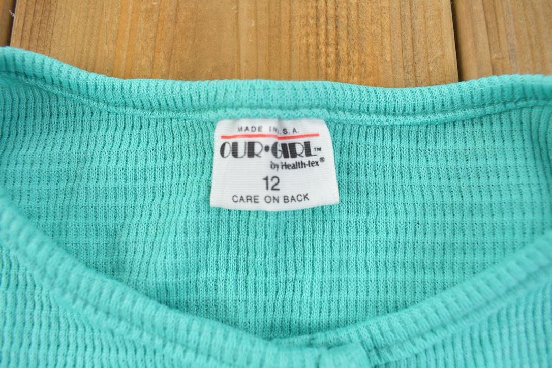 Vintage 1990s Our Girl Thermal Short Sleeve Quarter Button Up Shirt Made In USA