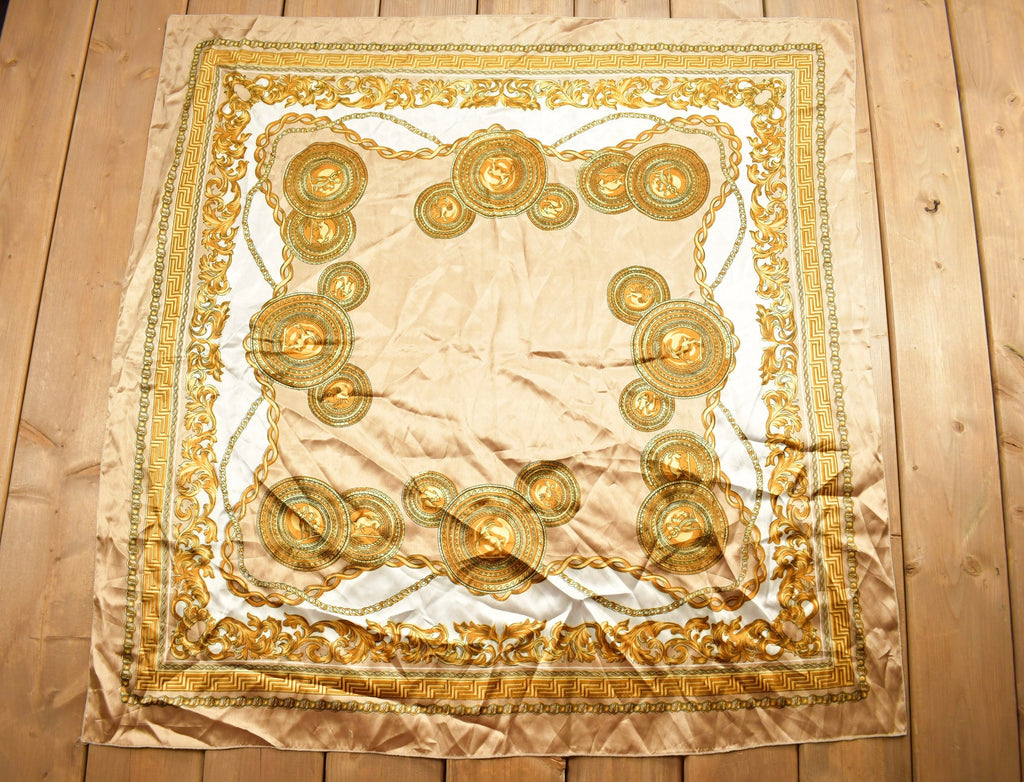 Vintage 1980s Gold Gilded Ornament Pattern Scarf