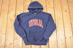 Vintage 1990s USA Steve And Barry's Embroidered Hoodie Sweatshirt Youth L