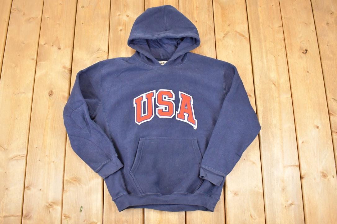 Vintage 1990s USA Steve And Barry's Embroidered Hoodie Sweatshirt Youth L