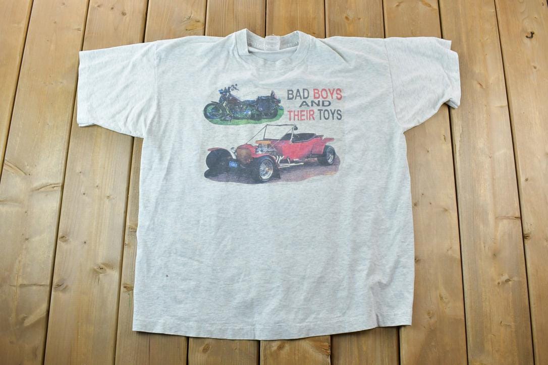 Vintage 1990s Bad Boys And Their Toys Motorcycle Graphic T-Shirt