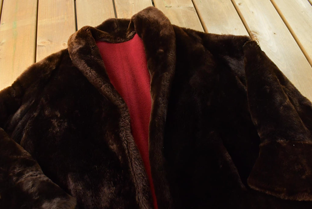 Vintage 1960s Mouton Fur Coat Wool Lining Adult L