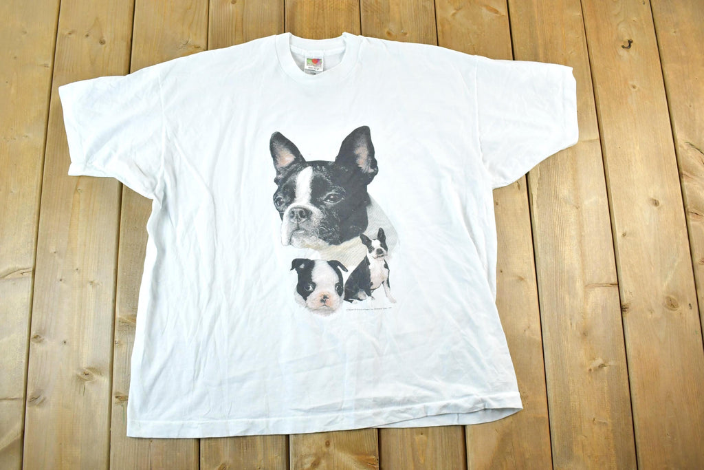Vintage 90s Boston Terrier Puppy T-Shirt - Mens XL