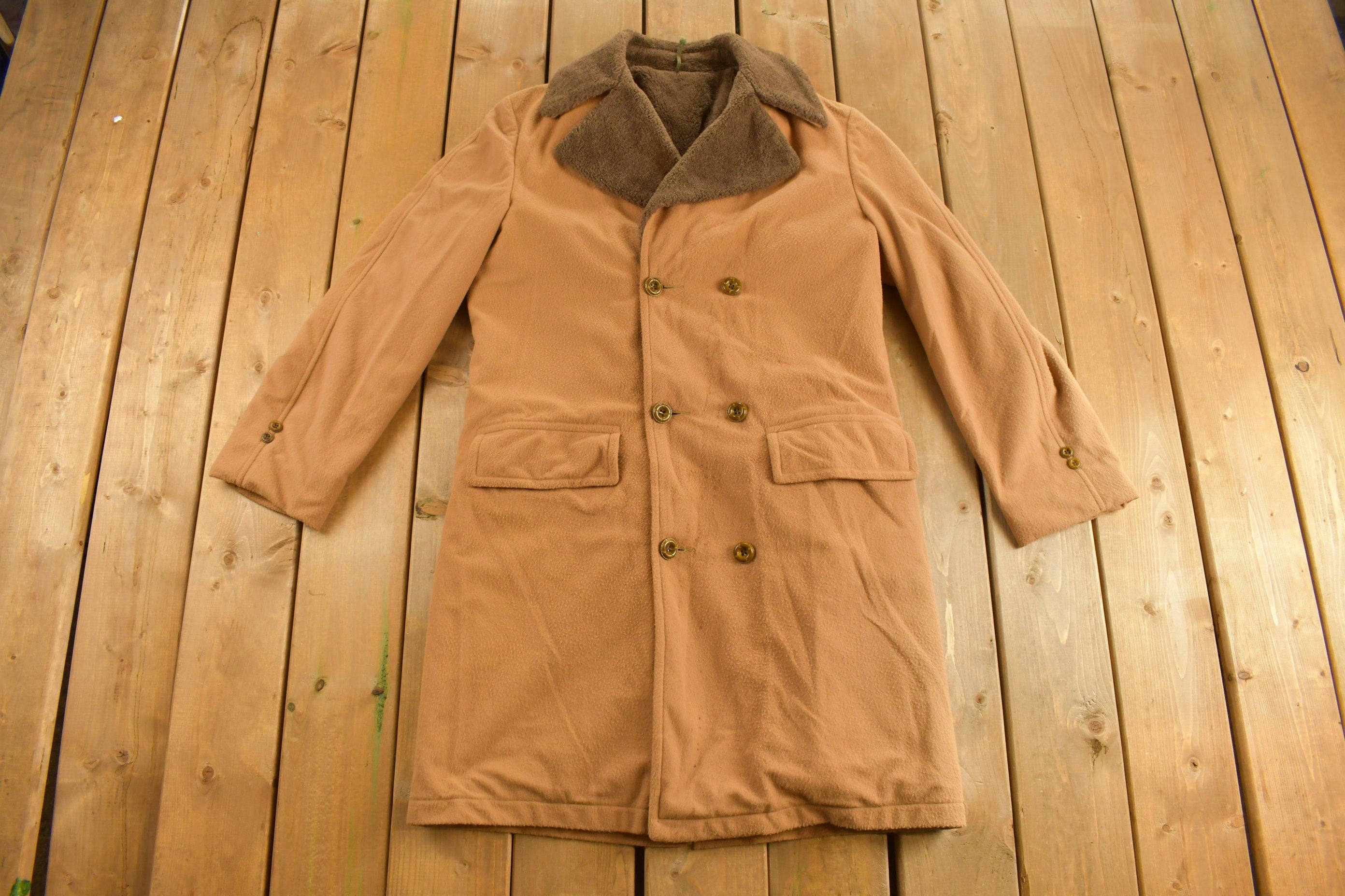 Vintage 1990s Fur Collar Leather Overcoat