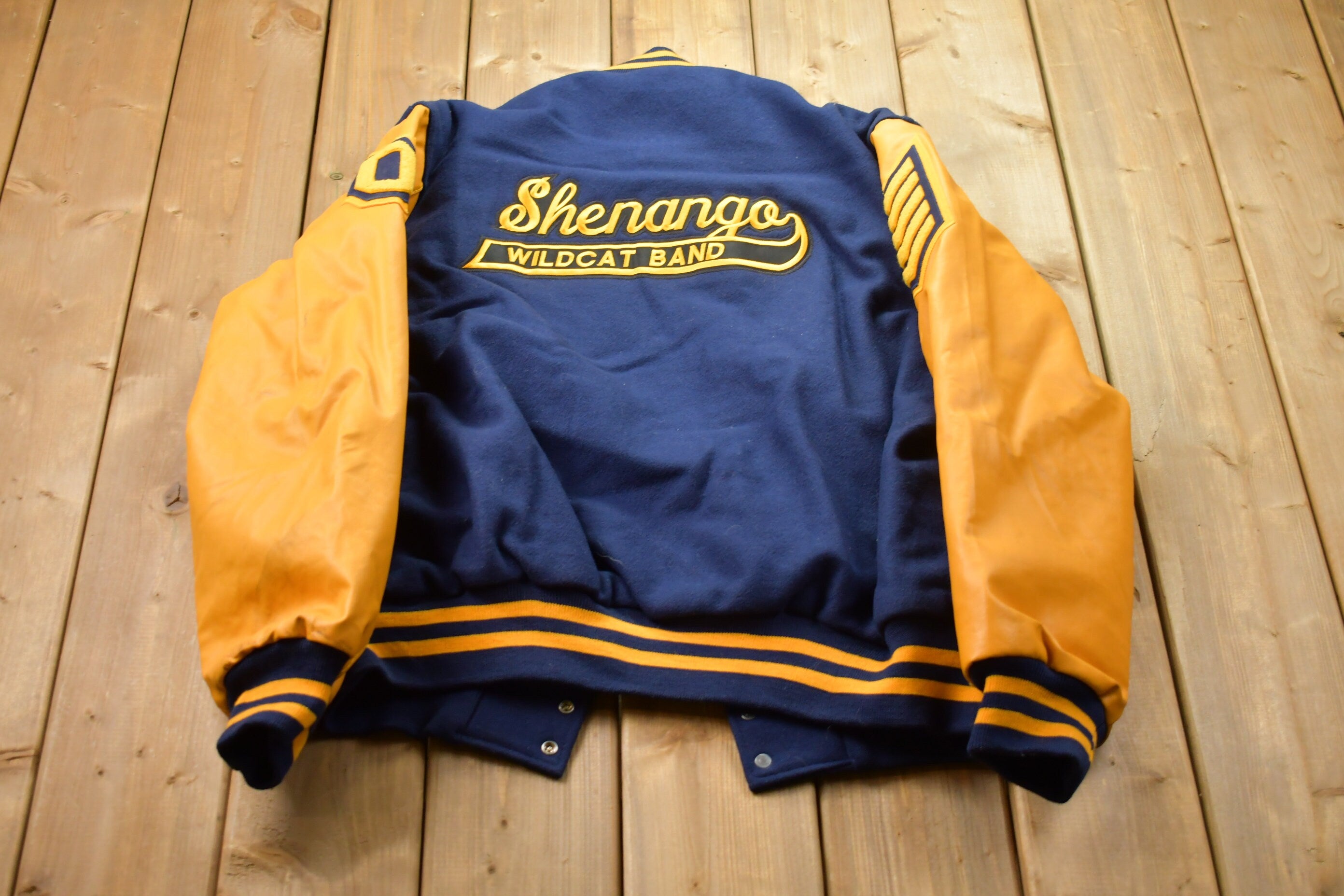 Vintage 1990s Shenango Wildcat Band Leather Varsity Jacket