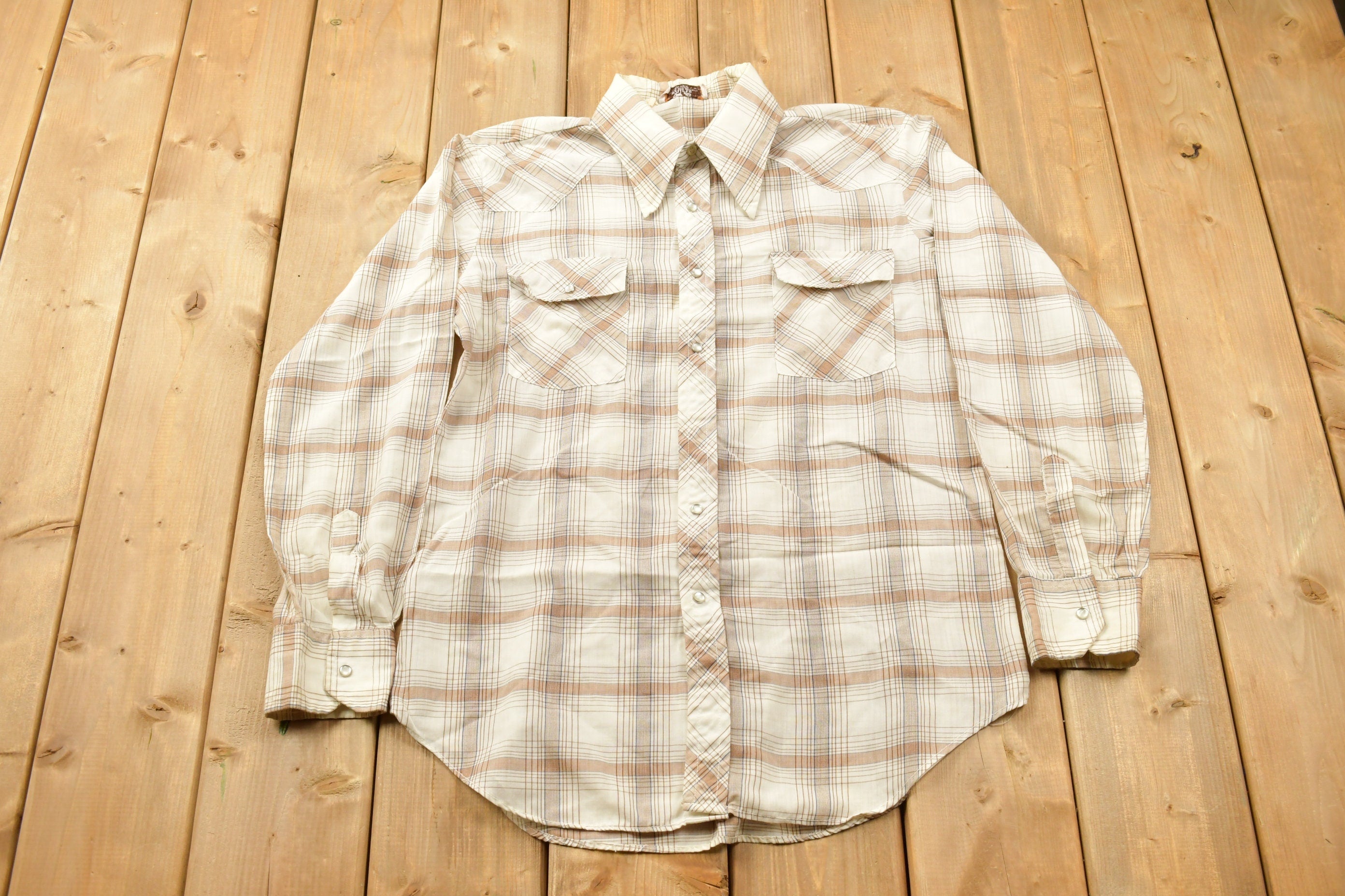 Vintage 1990s Apple Bee Plaid Western Flannel Button Up Shirt