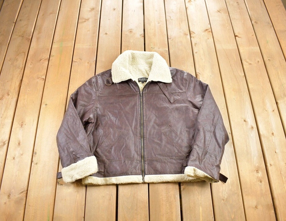 Vintage 1980s Alaska Brussels Leather Sherpa Lined Jacket