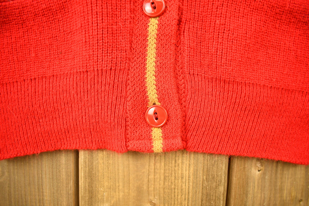 Vintage 1960s Collegiate Cardigan Knit Sweater  Hewlett Sporting Goods  Vintage Cardigan  Button Up  Patchwork  Made In Canada
