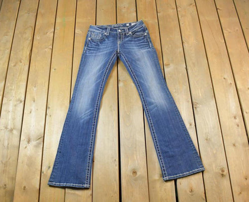 Vintage Y2K Miss Me Bedazzled Low Rise Jeans Size 26x31 / Boot Cut Jeans / Y2K Style / Embroidered Jeans / 2000s / Contrast Stitching