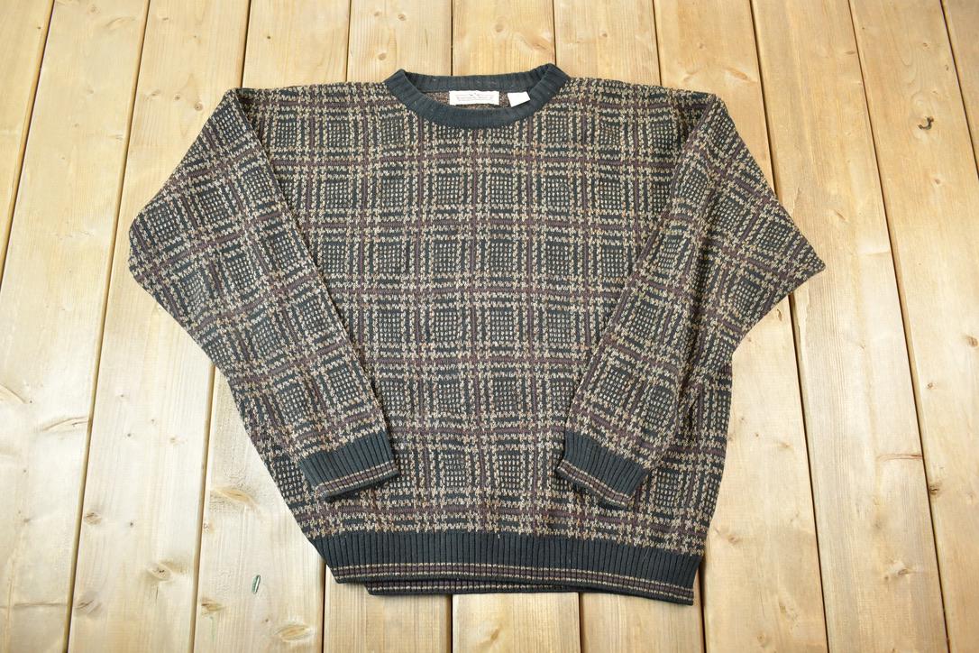 Vintage 1990s Natural Issue Knit Abstract Pattern Crewneck Sweater
