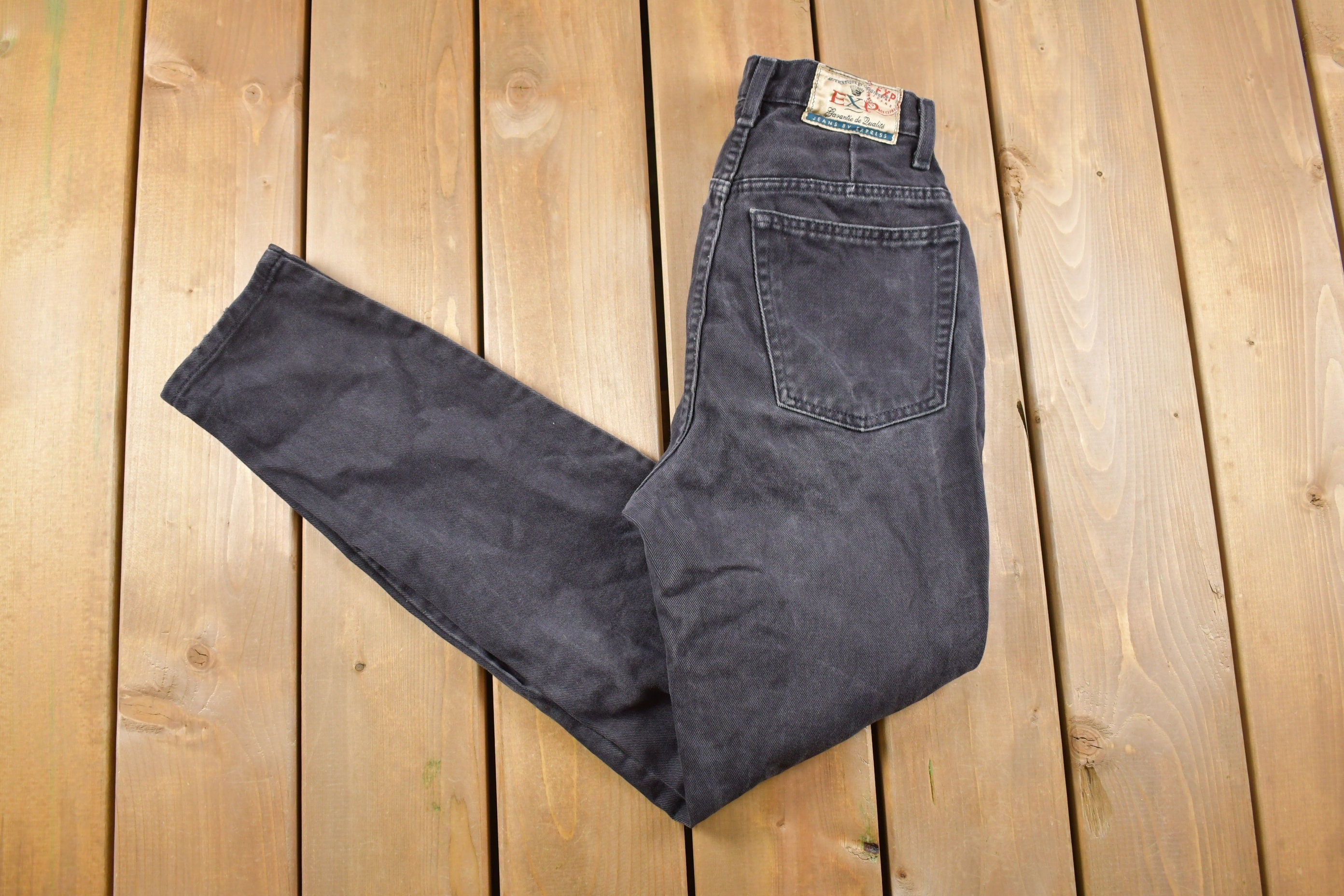 Vintage 1990s EXP Express High-Waisted Black Denim Jeans Size 32 x 31