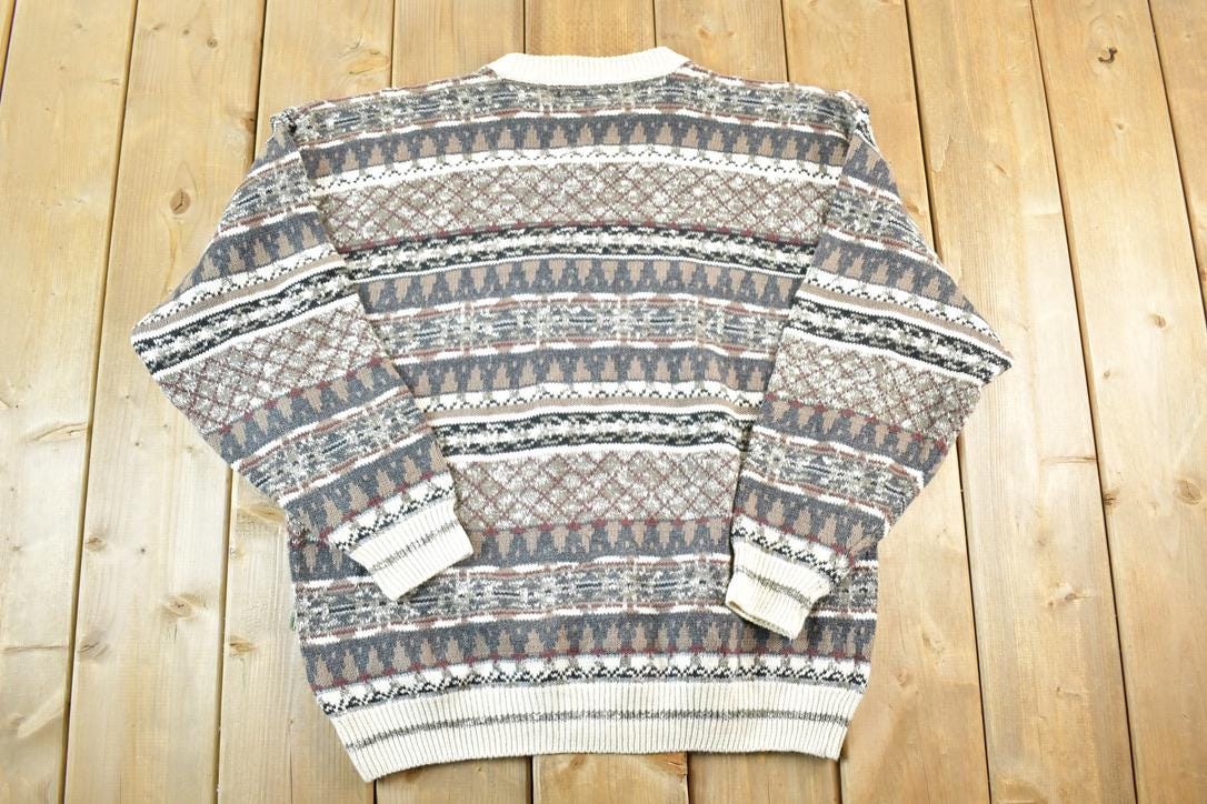 Vintage 1990s Cotton Traders Knit Abstract Pattern Crewneck Sweater Mens XL