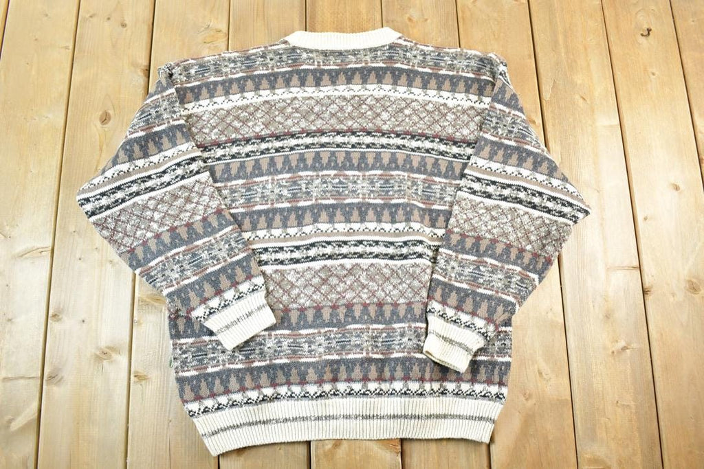 Vintage 1990s Cotton Traders Knit Abstract Pattern Crewneck Sweater Mens XL / 90s Crewneck / Preppy Knits / Wool Blend / Cotton Blend