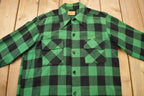 Vintage 1950s Aberdeen Green Buffalo Plaid Wool Button Up Shirt