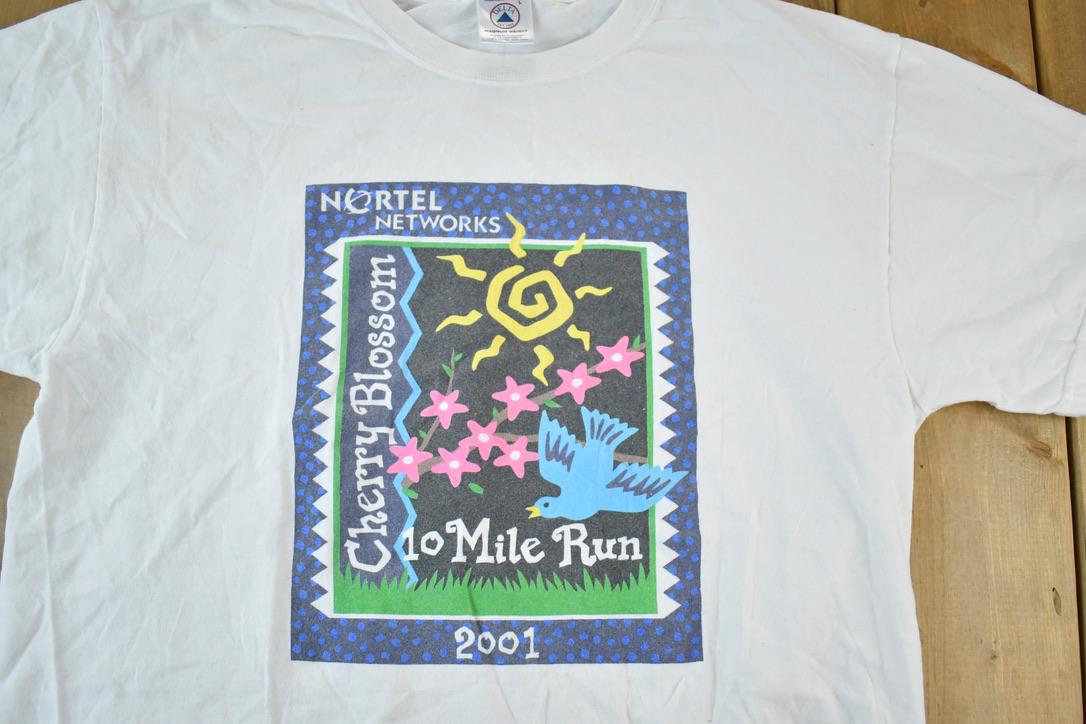 Vintage 2001 Cherry Blossom 10k Run Souvenir Single Stitch Graphic Print T-Shirt