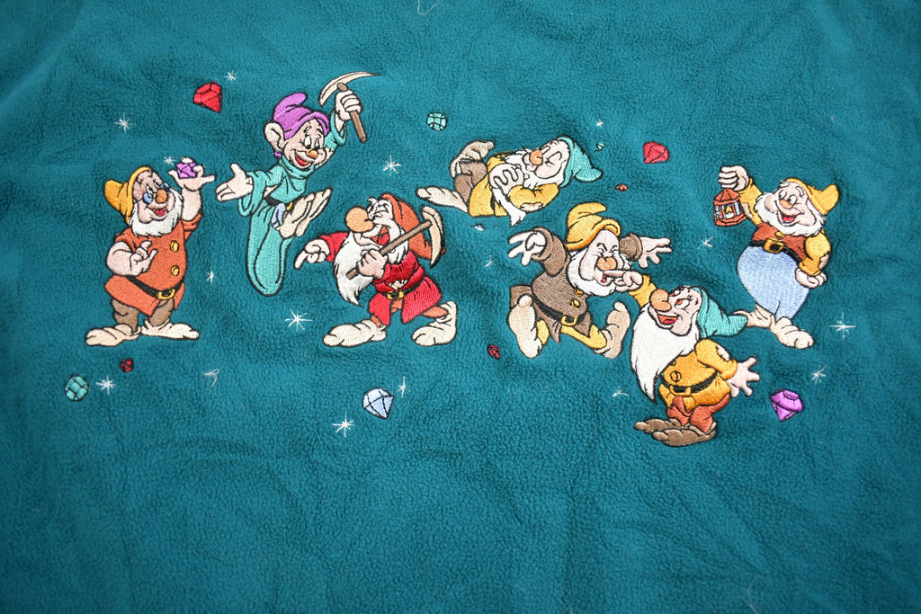 Vintage 1990s Disney Snow White Seven Dwarves Embroidered Fleece V-Neck Sweater