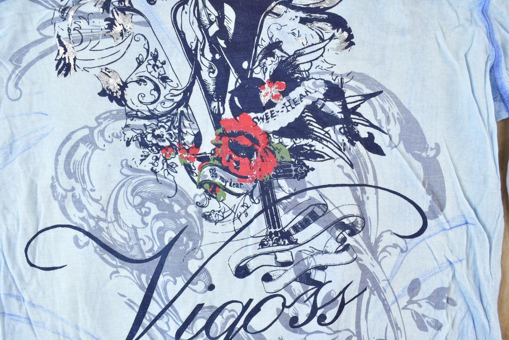 Women Vintage Vigoss Y2K Roses T-Shirt / Vigoss Grunge Skull Print / Contrast Stitch / Internet Famous Clothing / Over Dyed / Y2K Bedazzled