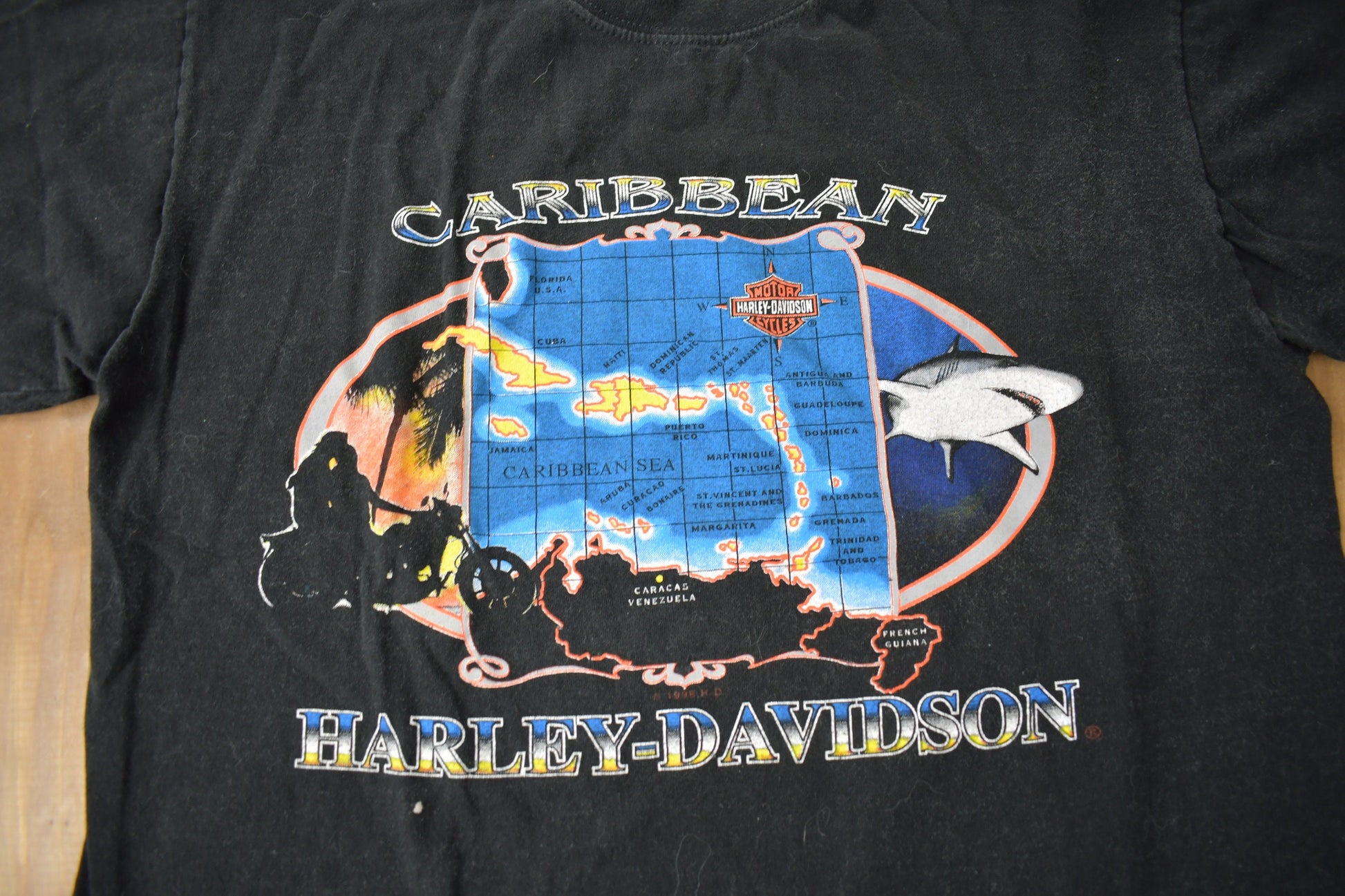 Vintage 1998 Caribbean Harley Davidson Big Twin Aruba Graphic T-Shirt Size M
