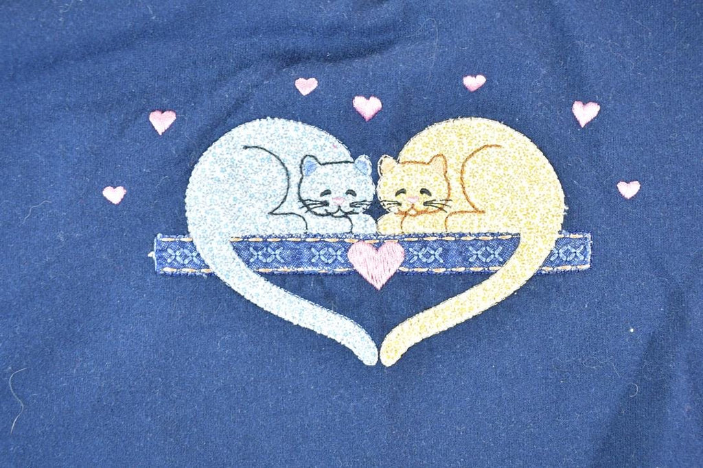 Vintage 1990s Day Breeze Cute Sleeping Kitty Double Collar Crewneck Sweater Made In USA 90s Crewneck