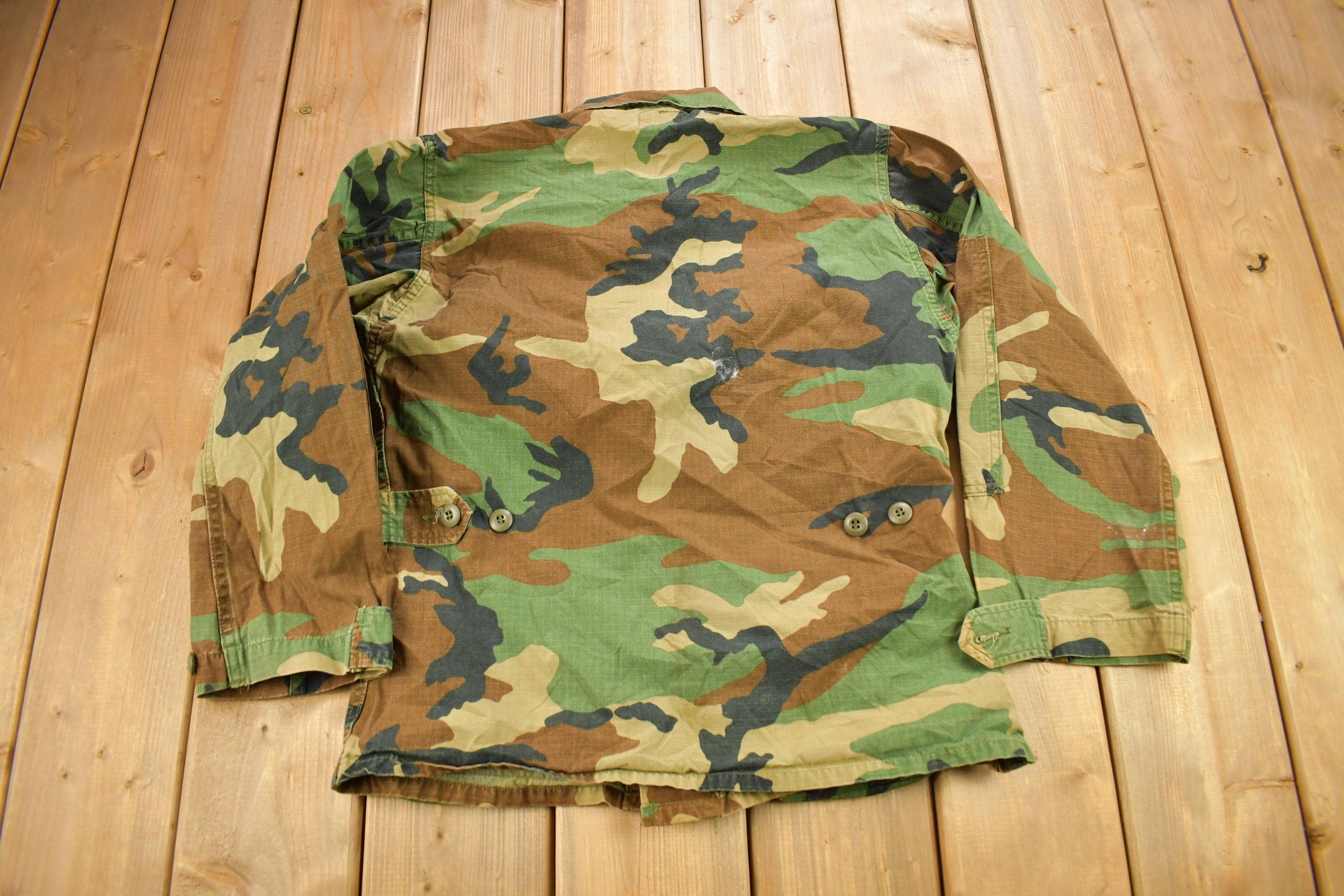 Vintage Military Woodland Camouflaged Button Up Shirt