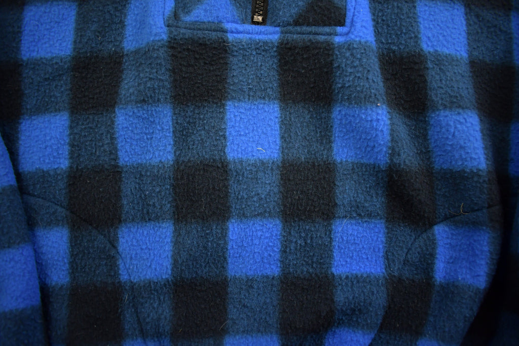 Vintage 1980s St. Johns Bay Blue Buffalo Plaid Fleece Sweater Made In Canada