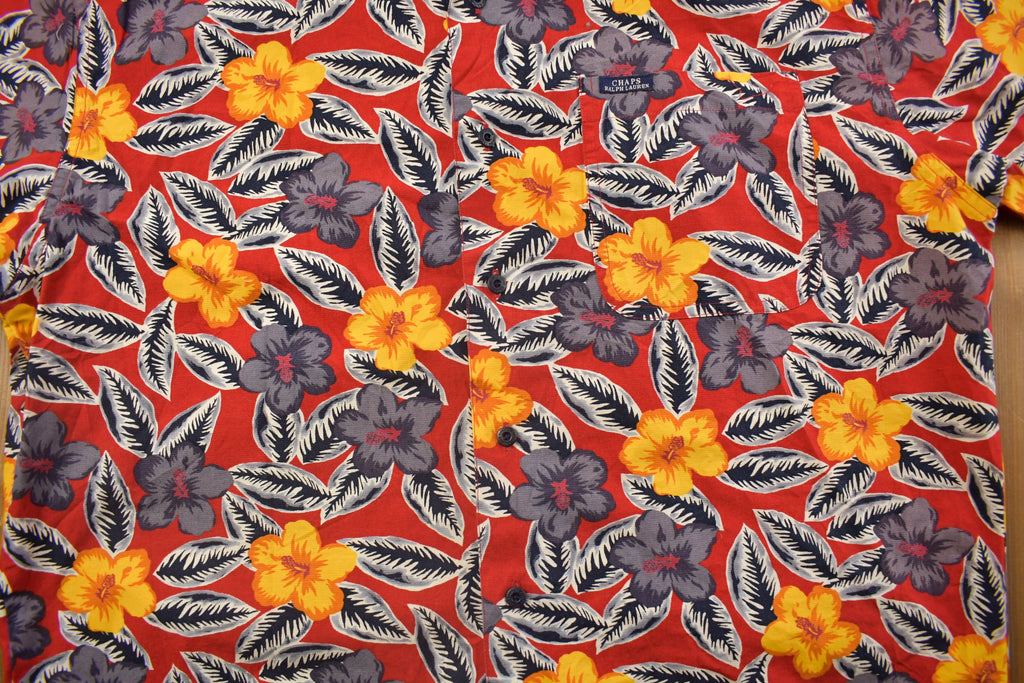Vintage 1990s Chaps Ralph Lauren Floral All Over Print Button Up Shirt Black Label