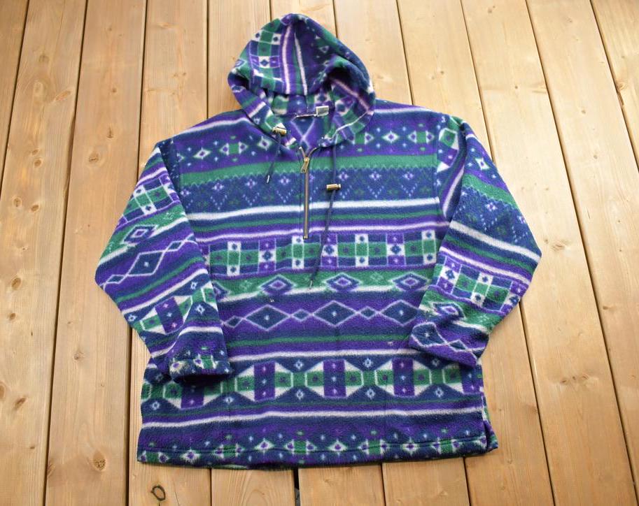 Vintage 1990s True American Classic Fleece Hooded Quarter Zip Sweater