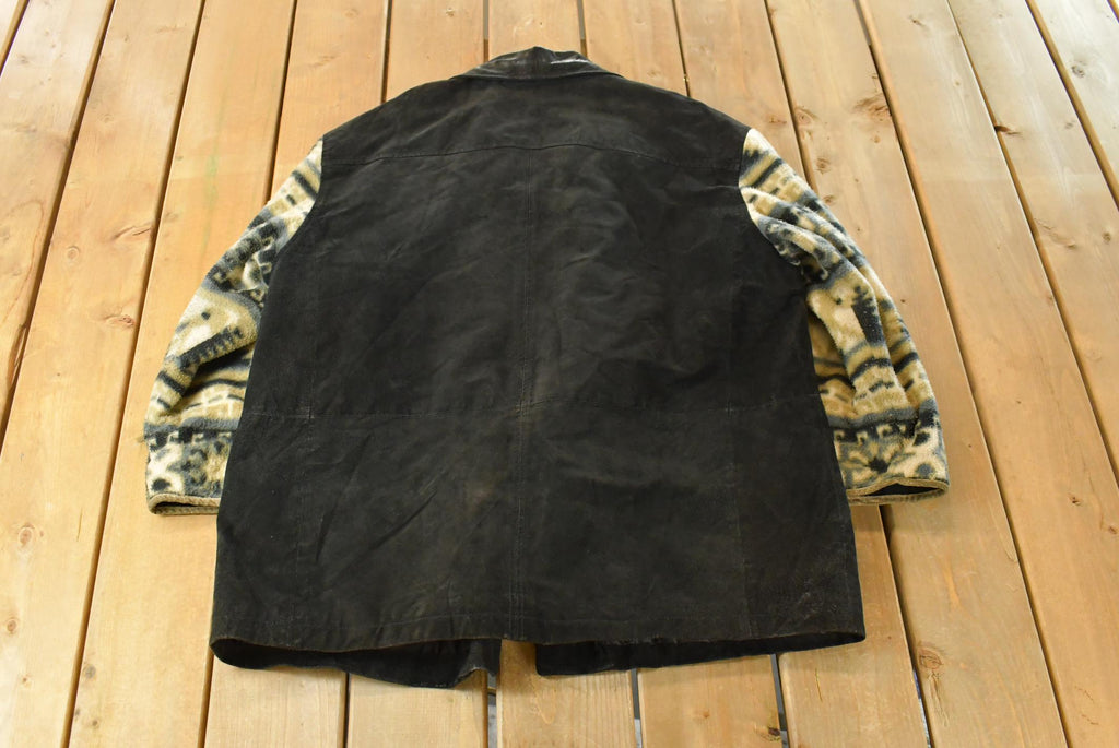 Vintage 1990s Miss Icy Aztec Leather Fleece Coat Women's XL / Fish Hook / 90s Jacket / 90s Coat / South Western Jacket / Outdoors