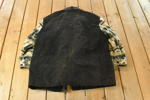 Vintage 1990s Miss Icy Aztec Leather Fleece Coat Women's XL / Fish Hook / 90s Jacket / 90s Coat / South Western Jacket / Outdoors