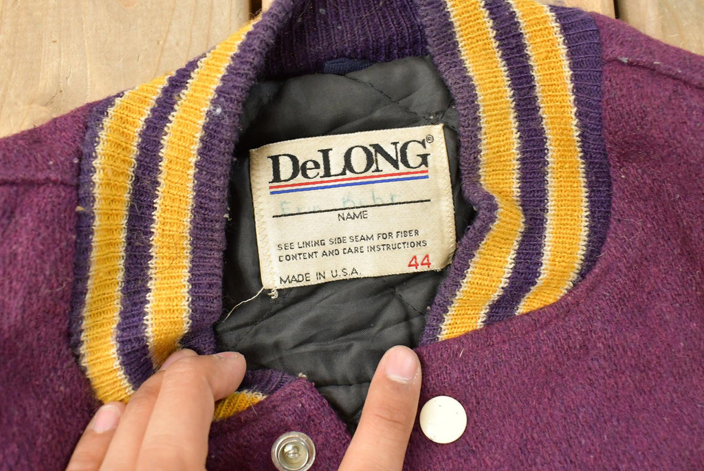 Vintage 1990s DeLong Collegiate Wool Leather Varsity Jacket Men's Large / 90s Wool Coat / Letterman Jacket / Made In USA