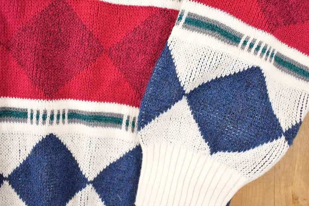 Vintage 1990s London Fog Argyle Abstract Christmas Knit Crewneck Sweater Mens L