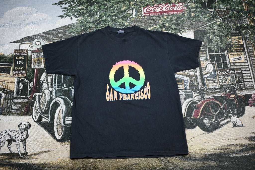Vintage 1990s San Francisco California Peace Graphic T Shirt 90s Streetwear Fashion