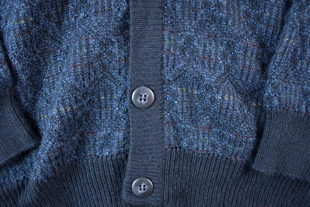Vintage 90s Towncraft Cardigan: Embroidered Patchwork Knit, Mens M