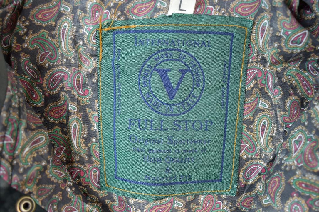 Vintage 1990s Full Stop Suede Green Paisley Lined Bomber Jacket Made In USA