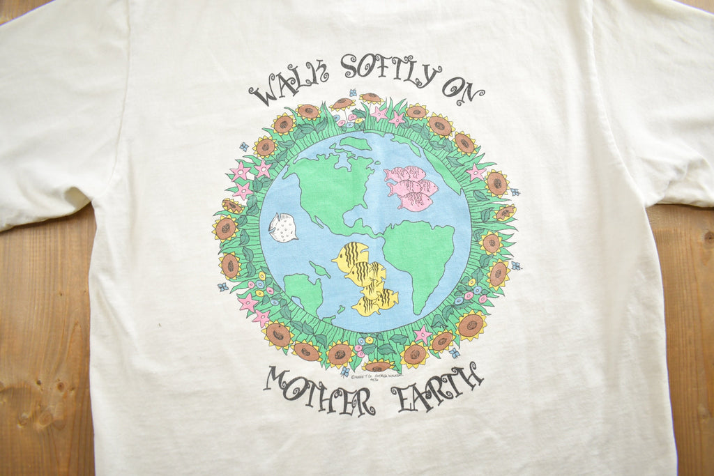 Vintage 1980s Walk Softly On Mother Earth Single Stitch Graphic T Shirt Made In USA