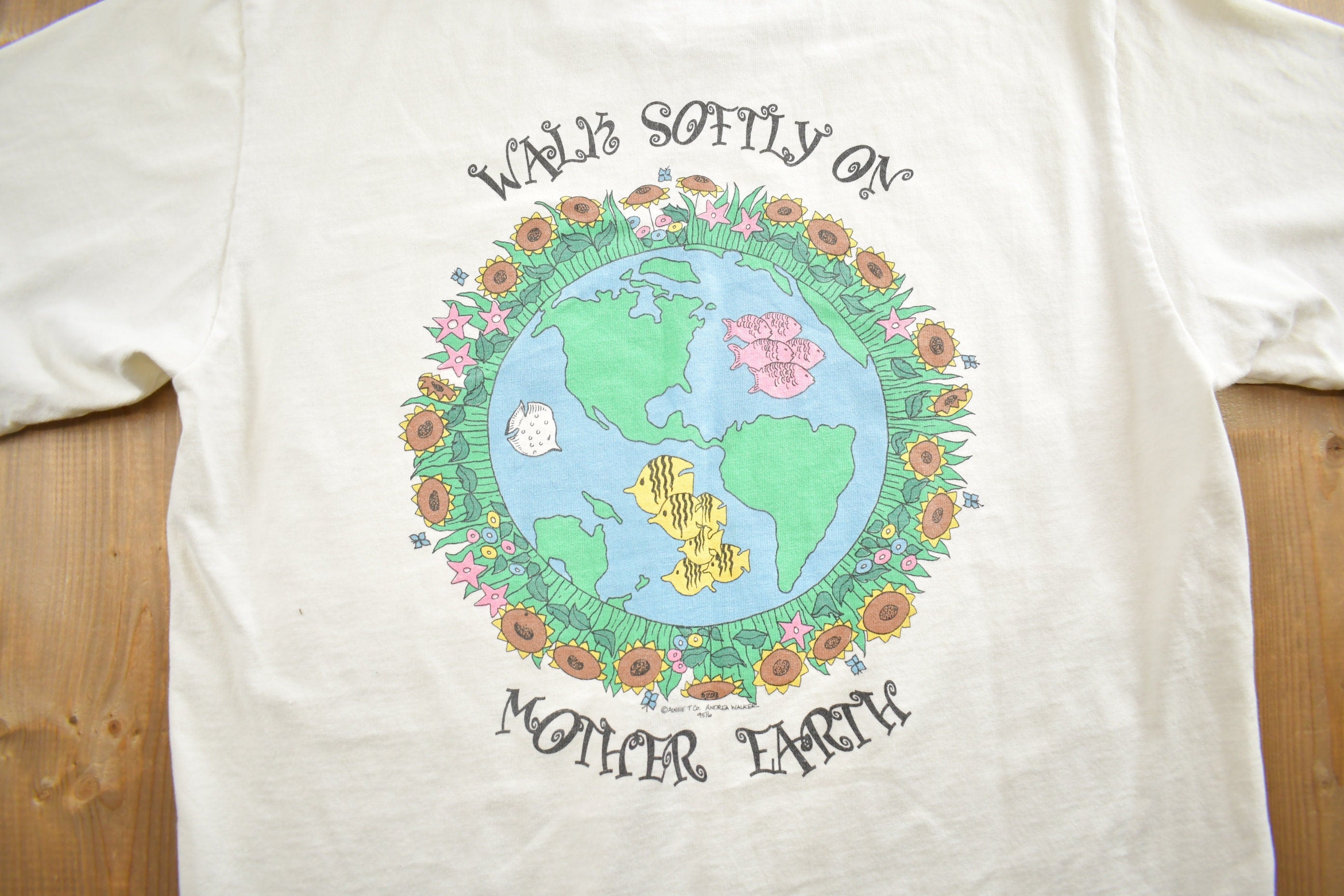 Vintage 1980s Walk Softly On Mother Earth Single Stitch Graphic T Shirt Made In USA