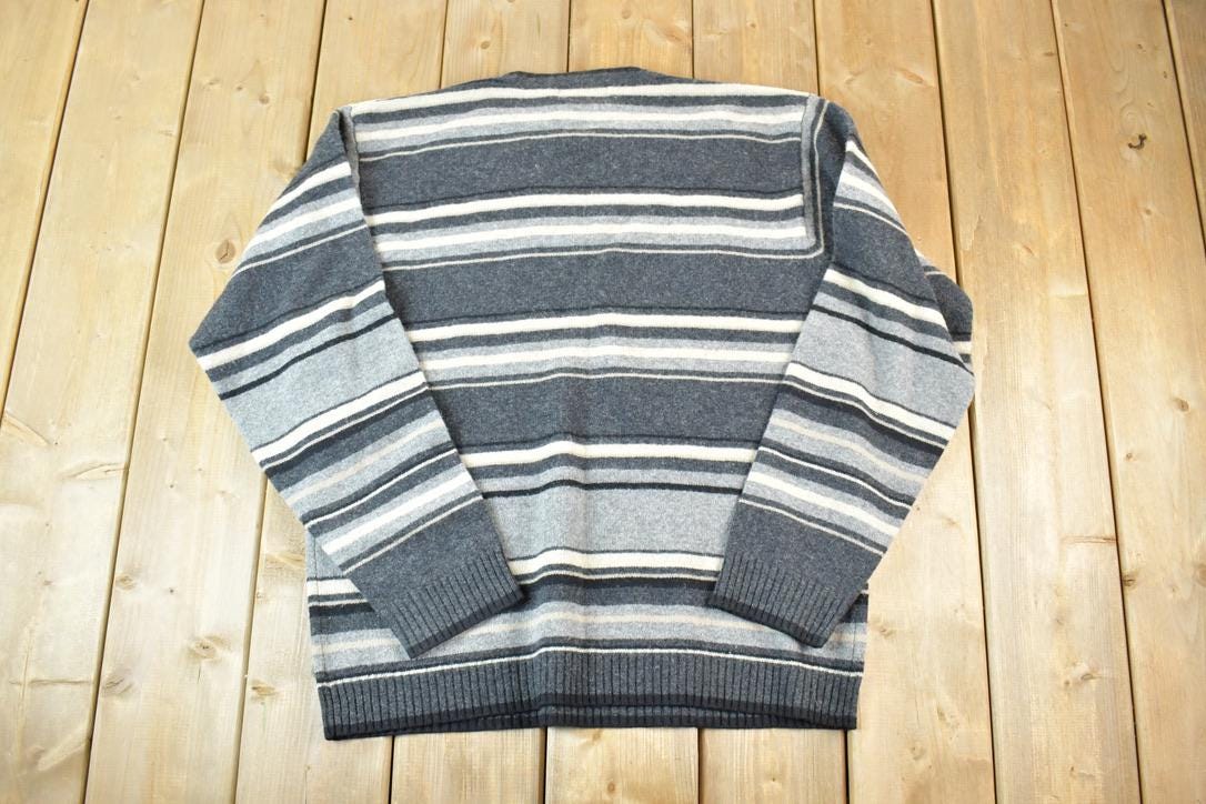 Vintage 1990s Profilo Classics 100% Lambswool Knit Abstract Pattern Crewneck Sweater Made In 90s Crewneck