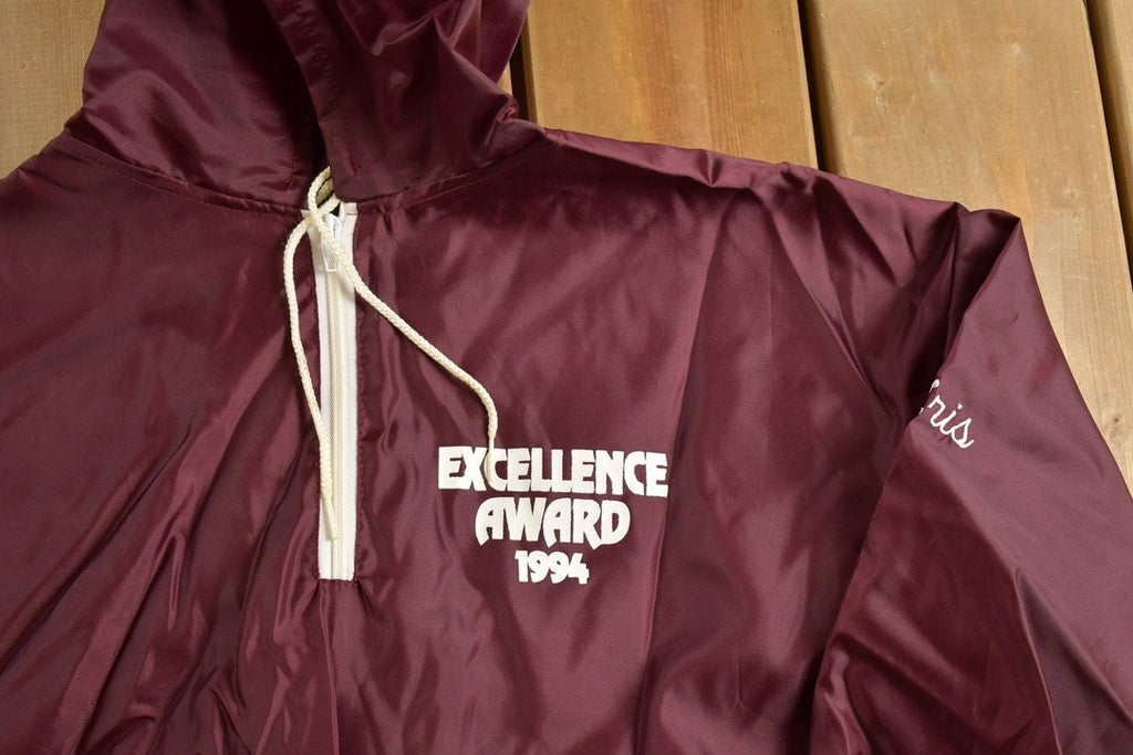 Vintage 1994 Excellence Award Burgundy Quarter Zip Windbreaker