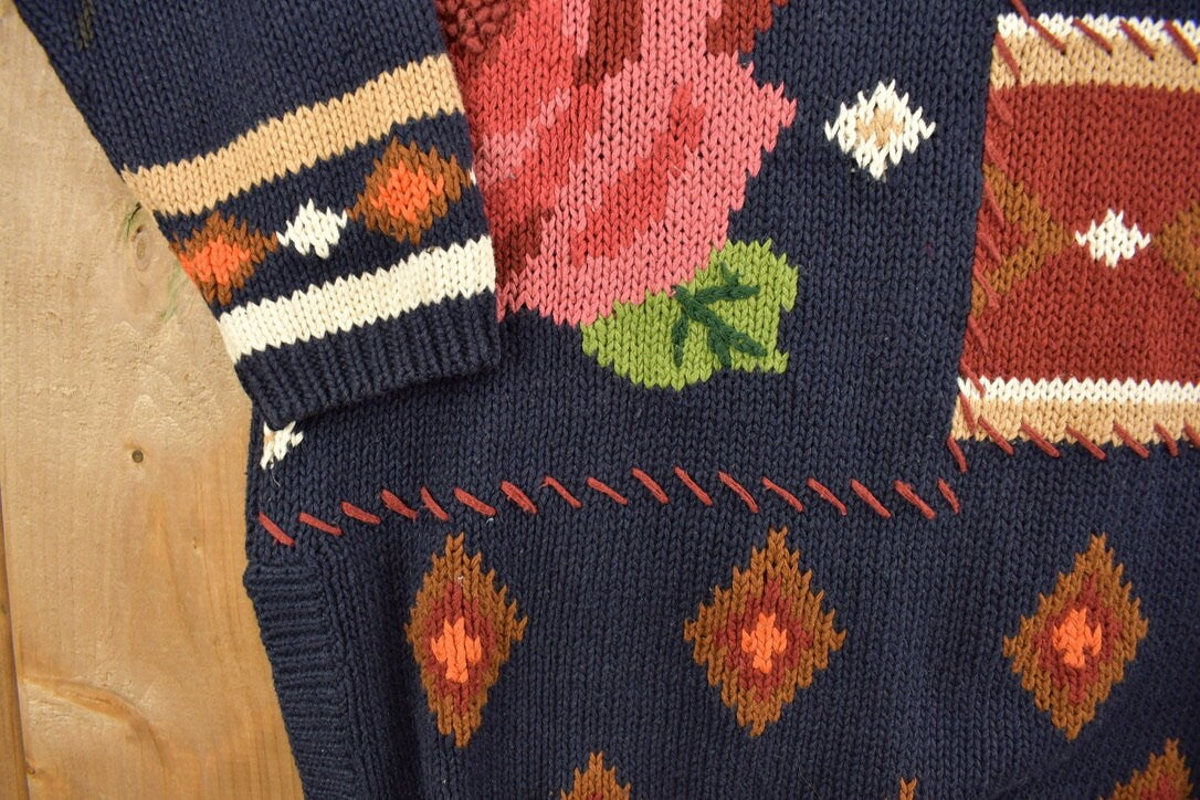 Vintage 1990s Patchwork Floral Knit Sweater