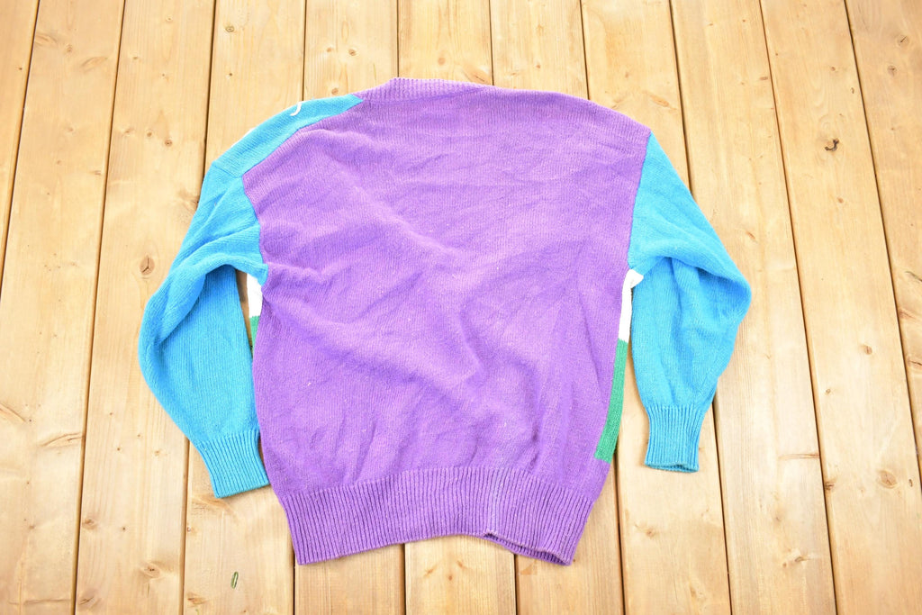Vintage 1990s Koret Sport AOP Golfing Abstract Knit Cardigan Sweater Women's M