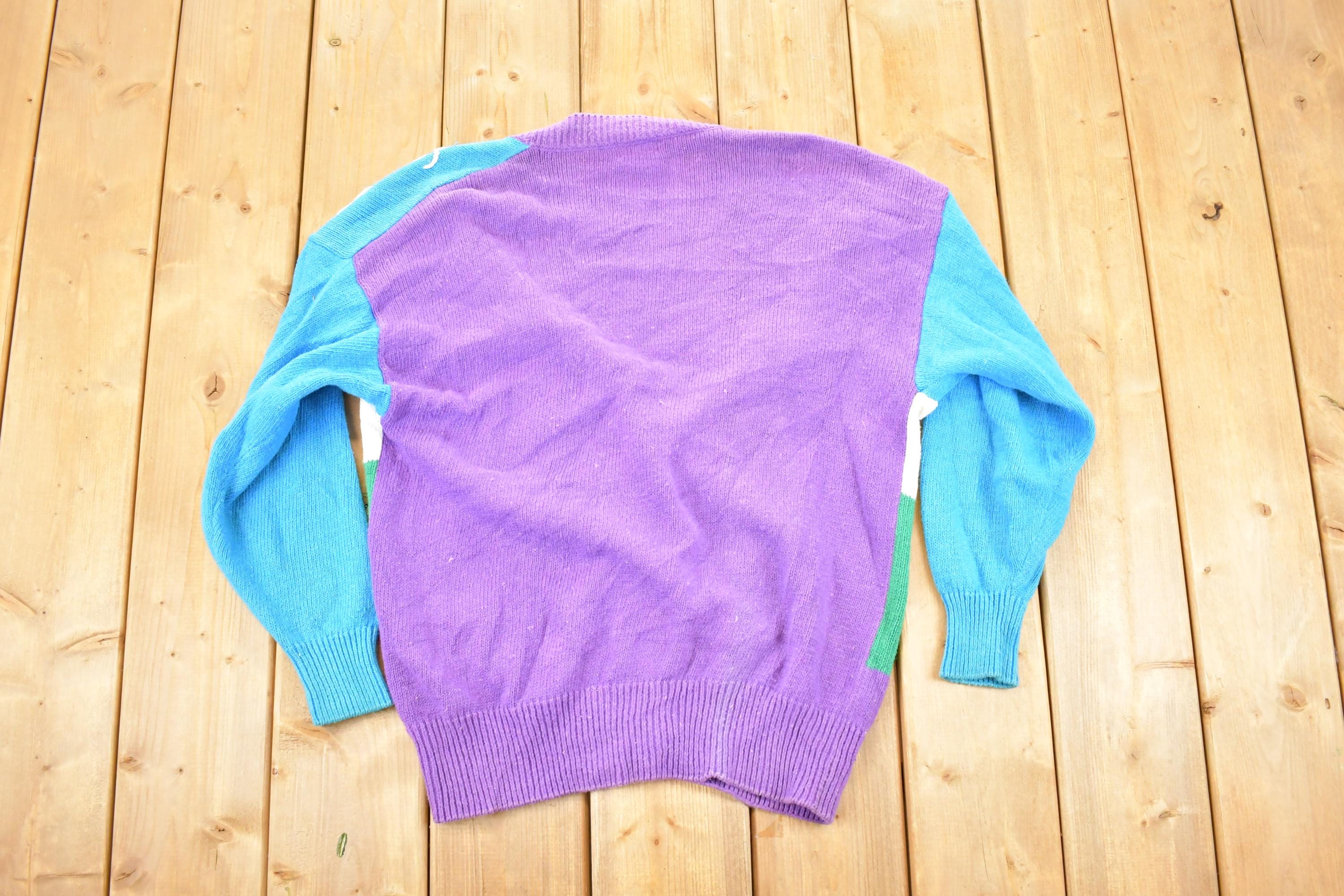 Vintage 1990s Koret Sport AOP Golfing Abstract Knit Cardigan Sweater Women's M
