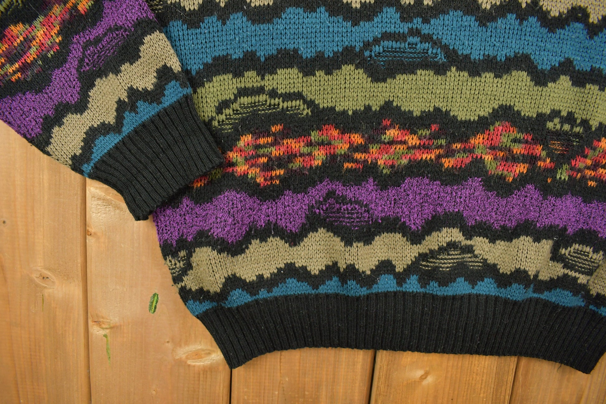 Vintage 1990s Abstract Squiggle Knit Crewneck Sweater /