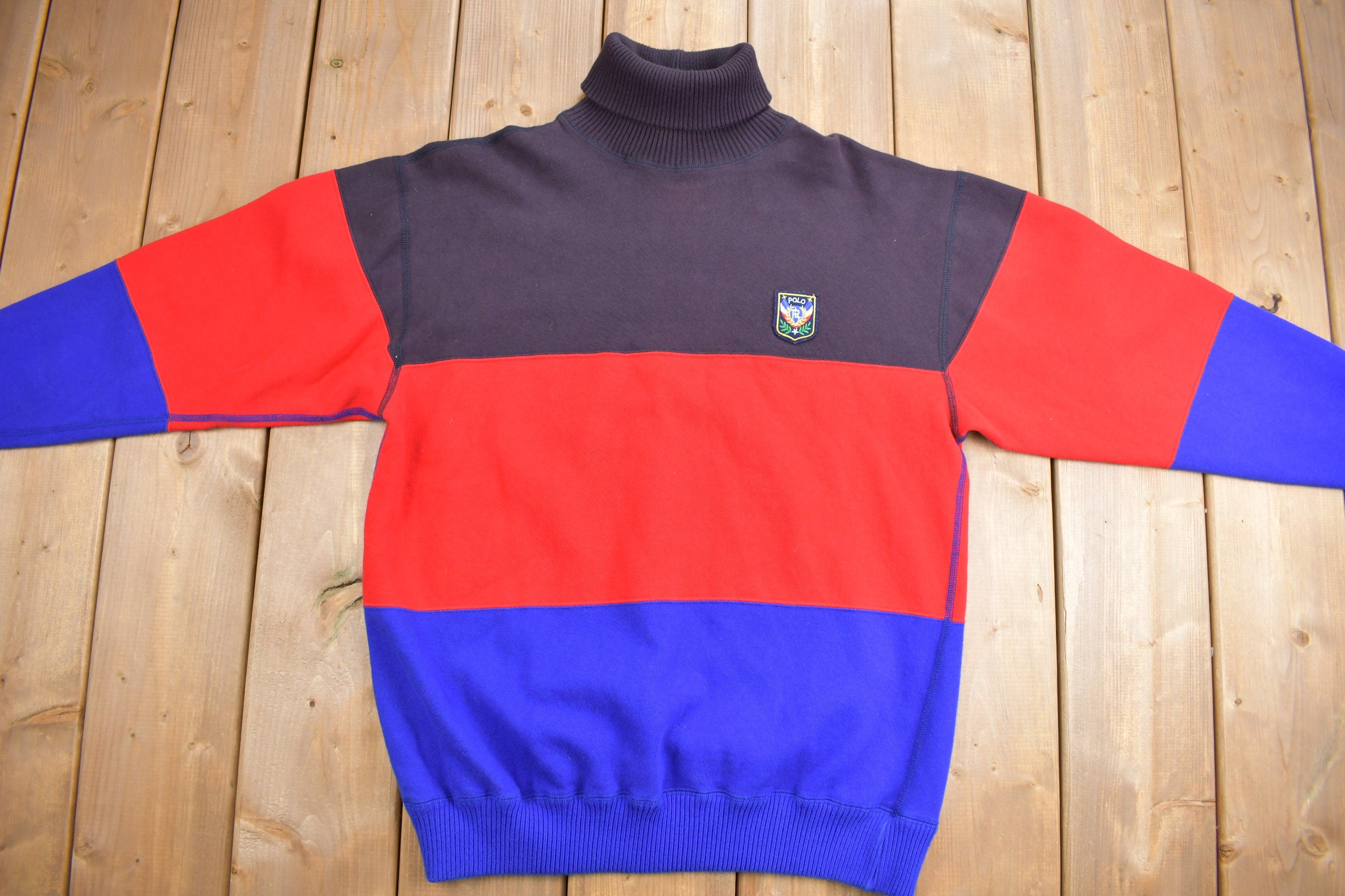 Vintage 1980s Polo Ralph Lauren Color Block Uni Crest Turtleneck