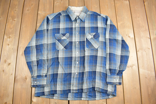 Vintage 1980s Back Packer Shadow Plaid Button Up Shirt / 80s Shirt / Vintage Flannel / Outdoorsman / 100% Acrylic