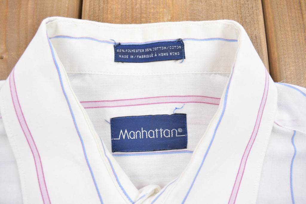 Vintage 1980s Manhattan Button Up Dress Shirt  Made in  Abstract Pattern  Casual Shirt  Formal Shirt
