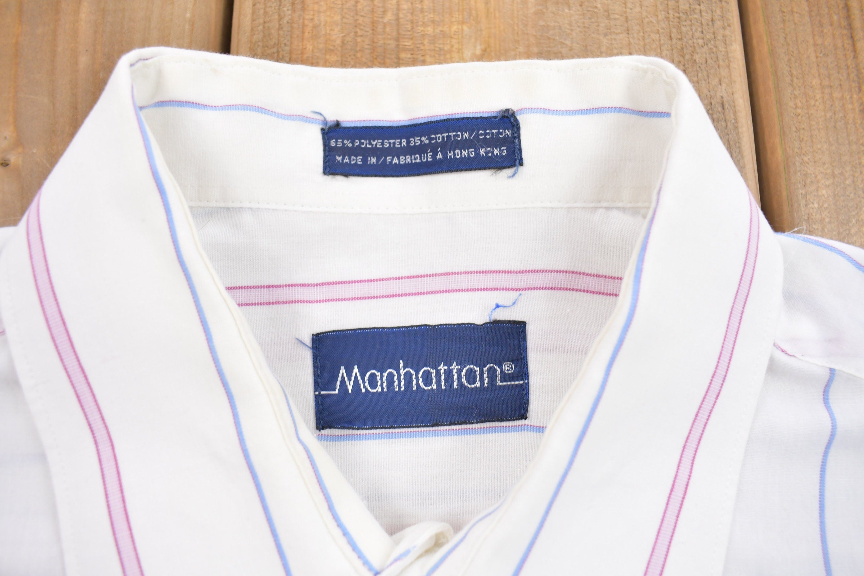 Vintage 1980s Manhattan Button Up Dress Shirt  Made in  Abstract Pattern  Casual Shirt  Formal Shirt