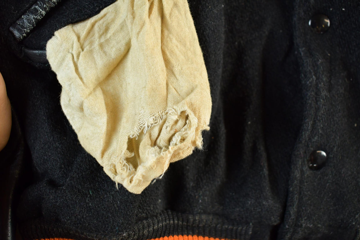 Vintage 1960s Wool Varsity Jacket: Leather Sleeves, Men's Medium