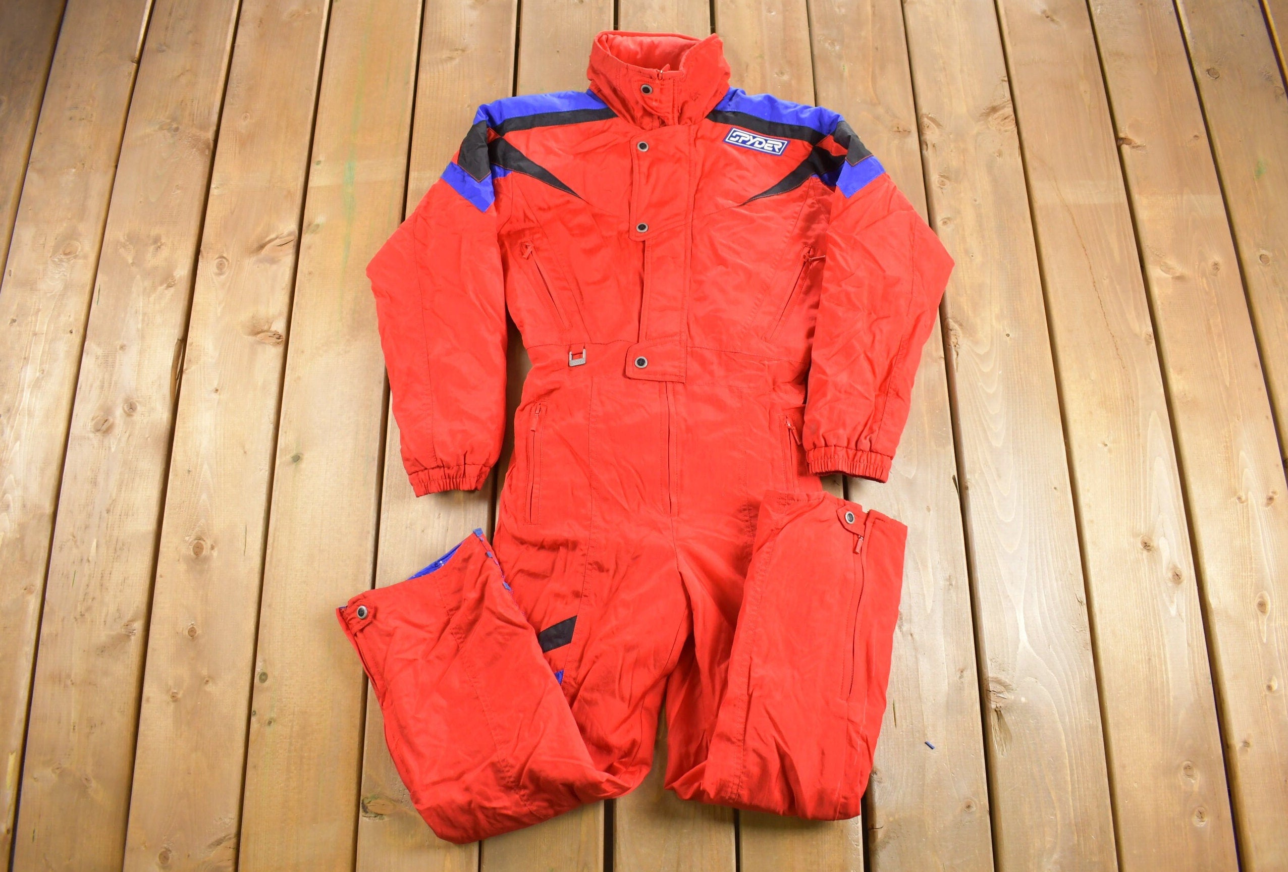 Vintage 1980s Spyder Snowsuit Jumpsuit / Vintage Coveralls / Color Block / One Piece Work Suit / 80s Snowsuit